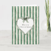 Green Cream Stripes Heart Bow Christmas Karte (Vorderseite)