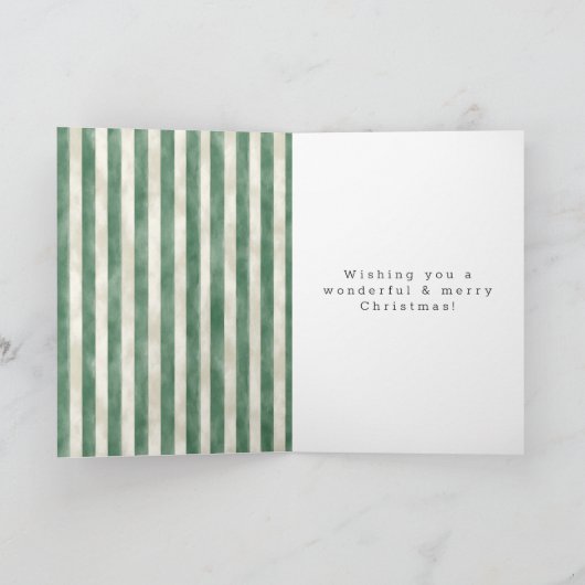 Green Cream Stripes Heart Bow Christmas Karte (Innenseite)