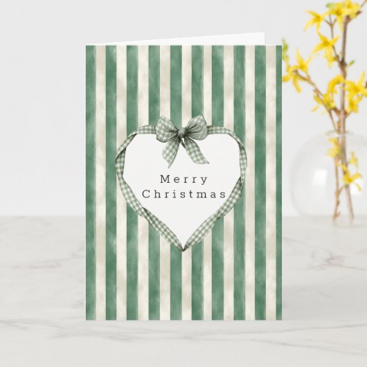 Green Cream Stripes Heart Bow Christmas Karte (Gelbe Blume)