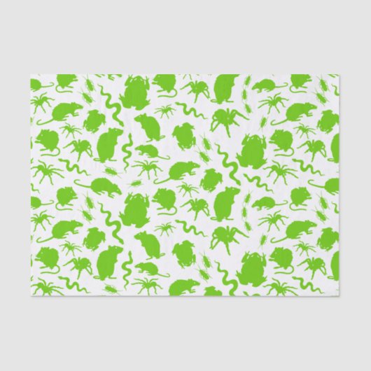 Green Creepy Crawly Critters Rats Horror Pattern Seidenpapier (Vorderseite)