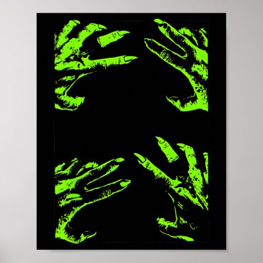 Green Creepy Halloween Zombie Hands Clawing Graphi Poster (Vorne)