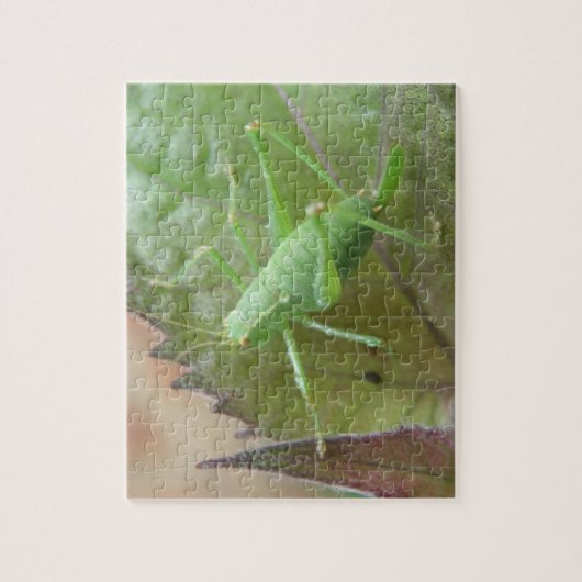 Green Cricket on a Leaf Puzzle (Vertikal)