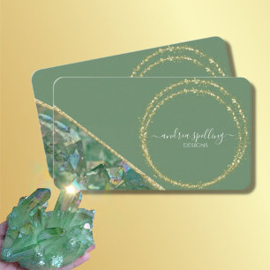 Green Crystal Quartz Gold Glitzer Business Cards Visitenkarte