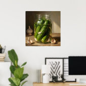 Green Cucumbers, Dill Sprigs and Garlic Cloves Art Poster (Heimbüro)