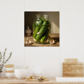 Green Cucumbers, Dill Sprigs and Garlic Cloves Art Poster (Küche)