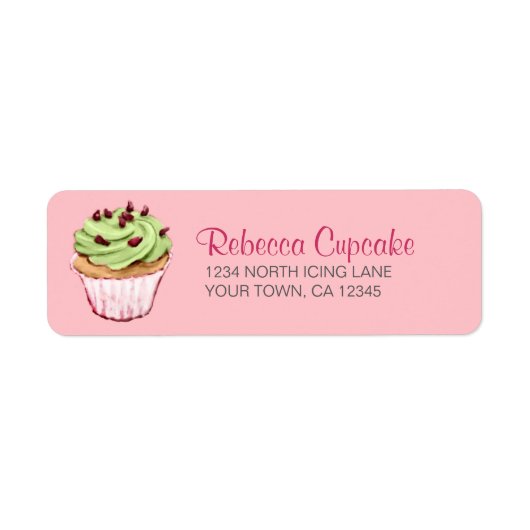 Green Cupcake on Pink Return Address Label (Vorne)