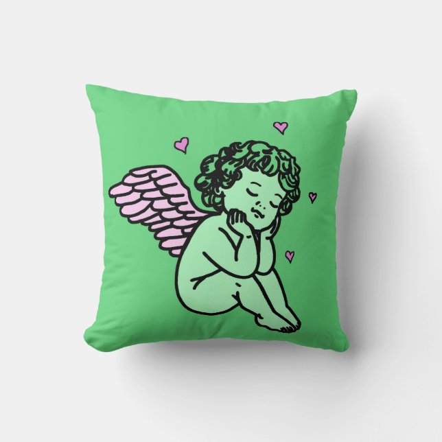 Green Cupid Throw Kissen (Vorderseite)