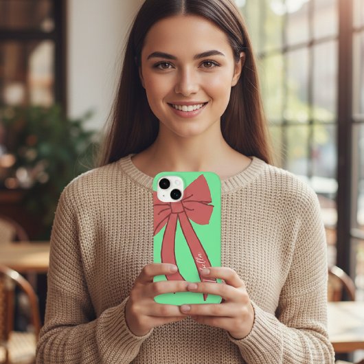 Green Custody with Red Wine Bow and Personalized Case-Mate iPhone Hülle