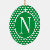 Green Custom Anfangsbuchstabe Polka Dot Keramik Ornament (Rechts)