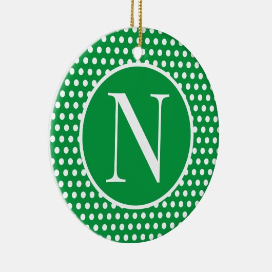 Green Custom Anfangsbuchstabe Polka Dot Keramik Ornament (Rechts)