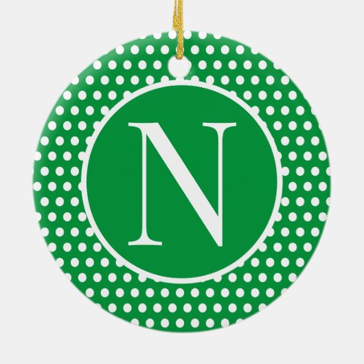 Green Custom Anfangsbuchstabe Polka Dot Keramik Ornament (Hinten)