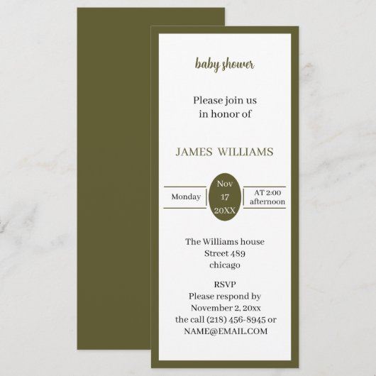 Green Custom Baby Dusche Einladung (Vorne/Hinten)