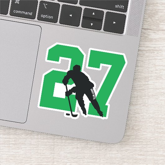 Green Custom Hockey Player Number Laptop Aufkleber (Detail)