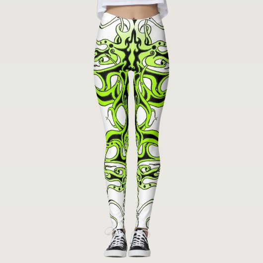 Green Custom Tribal Tattoo Design Leggings (Vorderseite)