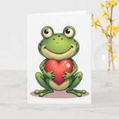 Green Cute Frog Heart Card Karte (Gelbe Blume)