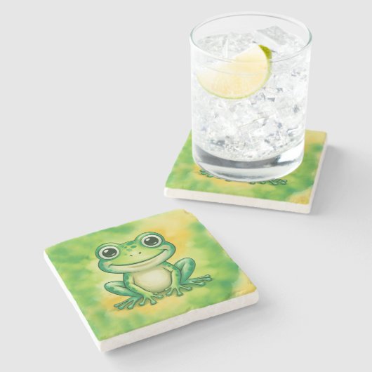 Green cute frog steinuntersetzer (Seitenansicht)