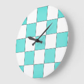 Green Cyan Chessboard Große Wanduhr (Winkel)