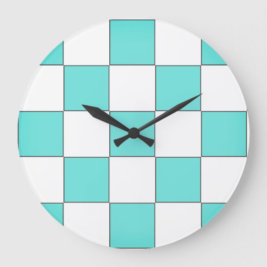 Green Cyan Chessboard Große Wanduhr (Vorderseite)