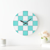 Green Cyan Chessboard Große Wanduhr (Zuhause)