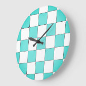 Green Cyan Chessboard Große Wanduhr (Winkel)