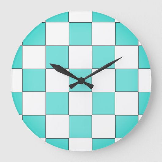 Green Cyan Chessboard Große Wanduhr (Vorderseite)