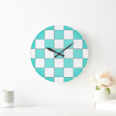 Green Cyan Chessboard Große Wanduhr (Zuhause)