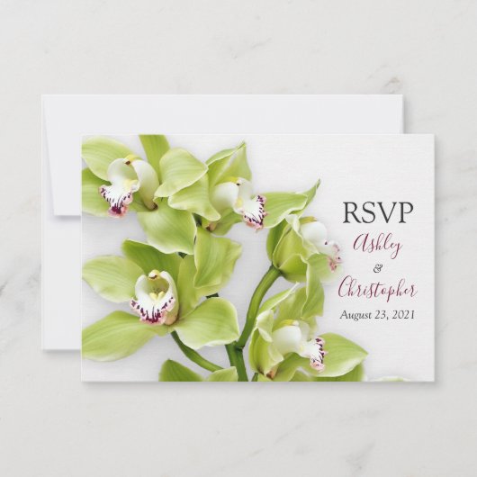 Green Cymbidium Orchid Wedding Reply RSVP Card Karte (Vorderseite)