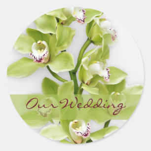 Green Cymbidium Orchid Wedding Stickers