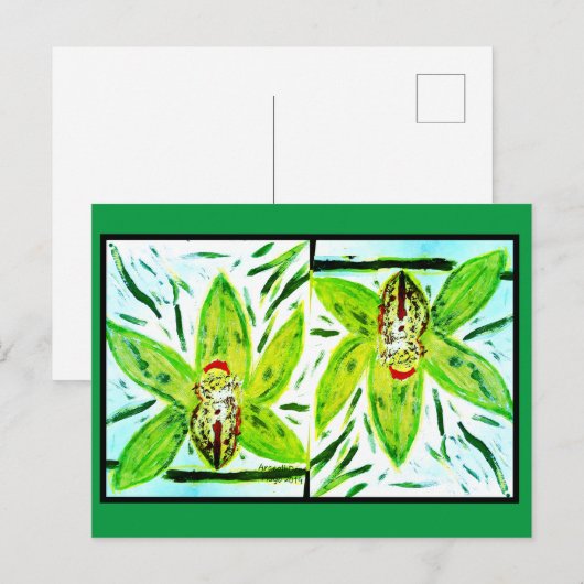 Green Cymbidium Orchius Postkarte (Vorne/Hinten)