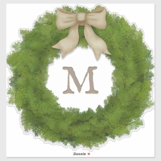 Green Cypress Kranz mit Bow Custom Monogram Aufkleber (Blatt)