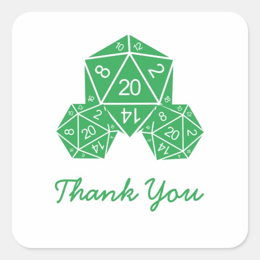 Green D20 Dice Danke Stickers (Vorderseite)