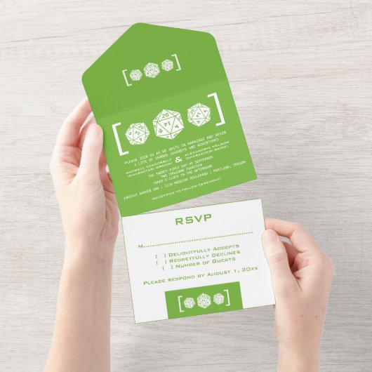 Green D20 Dice Gamer - alles in einer Hochzeitsrei All In One Einladung (Abreißen)
