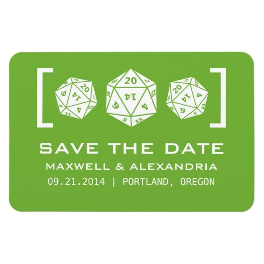Green D20 Dice Gamer speichern das Datumsfenster Magnet (Horizontal)