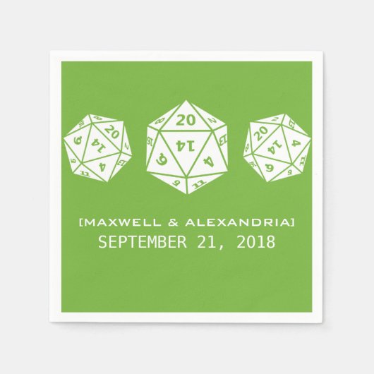 Green D20 Dice Gamer Wedding Paper Napkins Serviette (Vorderseite)