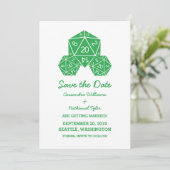 Green D20 Dice Save the Date einladen Einladung (Stehend Vorderseite)