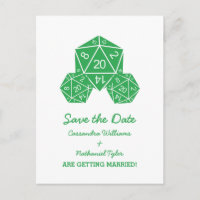 Green D20 Dice Save the Date Postkarte
