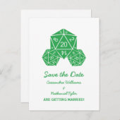 Green D20 Dice Save the Date Postkarte (Vorne/Hinten)