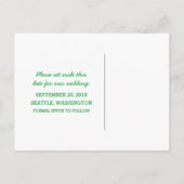 Green D20 Dice Save the Date Postkarte (Rückseite)