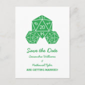 Green D20 Dice Save the Date Postkarte (Vorderseite)