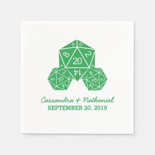 Green D20 Dice Wedding Paper Napkins Serviette (Vorderseite)