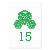 Green D20 Dice Wedding Table Card Tischnummer (Rückseite)