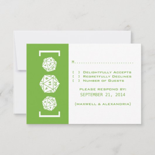 Green D20 Würfel Gamer Wedding Response Card RSVP Karte (Vorderseite)