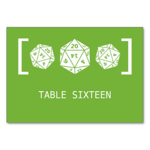 Green D20 Würfel Gamer Wedding Table Card Tischnummer