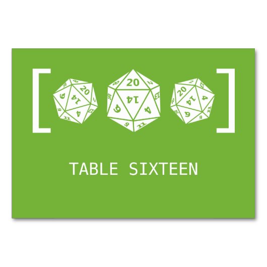Green D20 Würfel Gamer Wedding Table Card Tischnummer (Vorderseite)