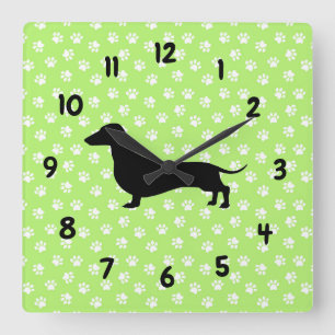 Green Dachshund Wall Clock Quadratische Wanduhr