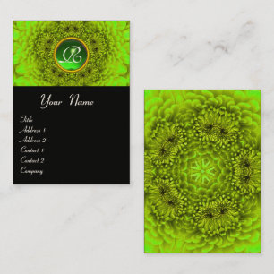 GREEN DAHLIA BLUME PETALS EMERALD GEM MONOGRAM VISITENKARTE