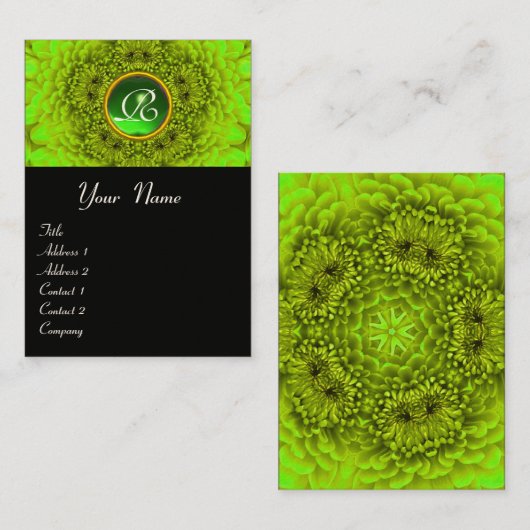GREEN DAHLIA BLUME PETALS EMERALD GEM MONOGRAM VISITENKARTE (Vorne/Hinten)