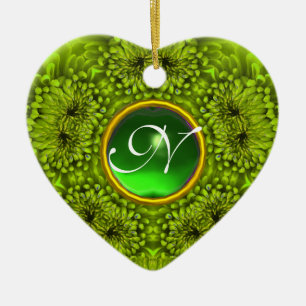GREEN DAHLIA EMERALD MONOGRAM Herz Keramik Ornament
