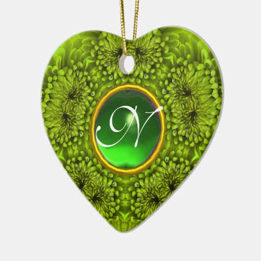 GREEN DAHLIA EMERALD MONOGRAM Herz Keramik Ornament (Links)