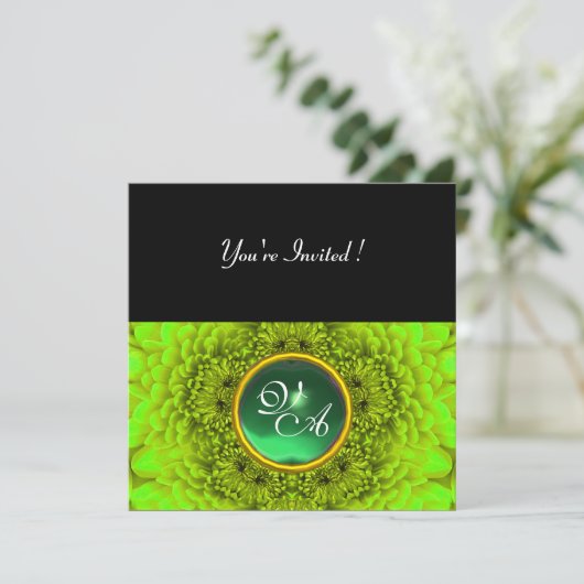 GREEN DAHLIA, JADE, hellgrün, schwarz gelb Einladung (Stehend Vorderseite)